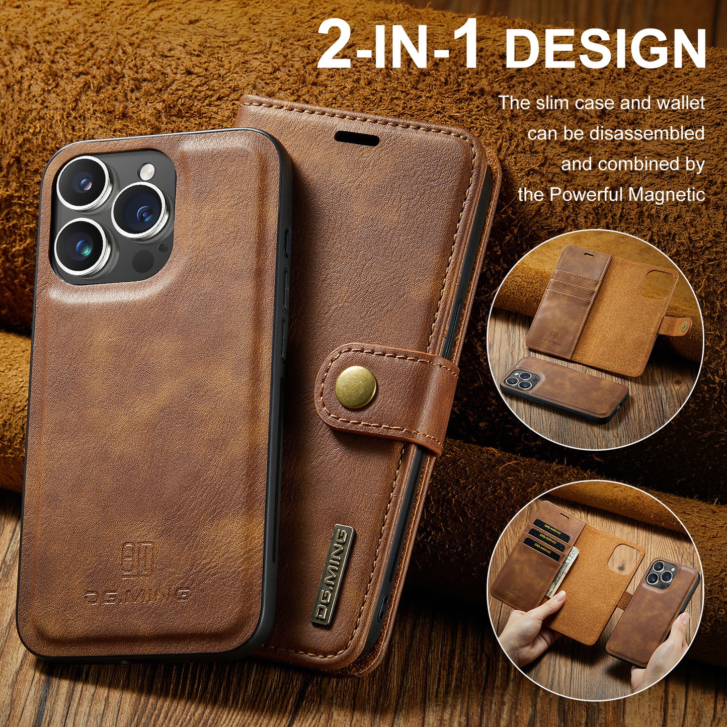 Wallet Detachable 2 In 1 Buckle iPhone 15 Pro Case Magnetic