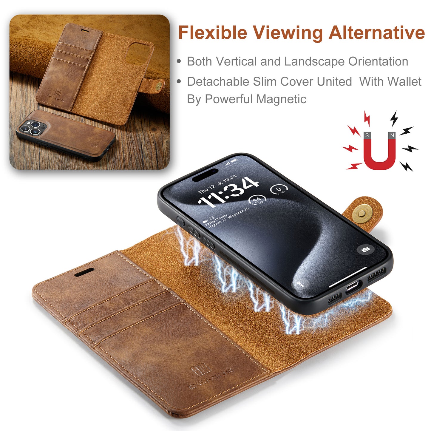 Wallet Detachable 2 In 1 Buckle iPhone 15 Pro Case Magnetic