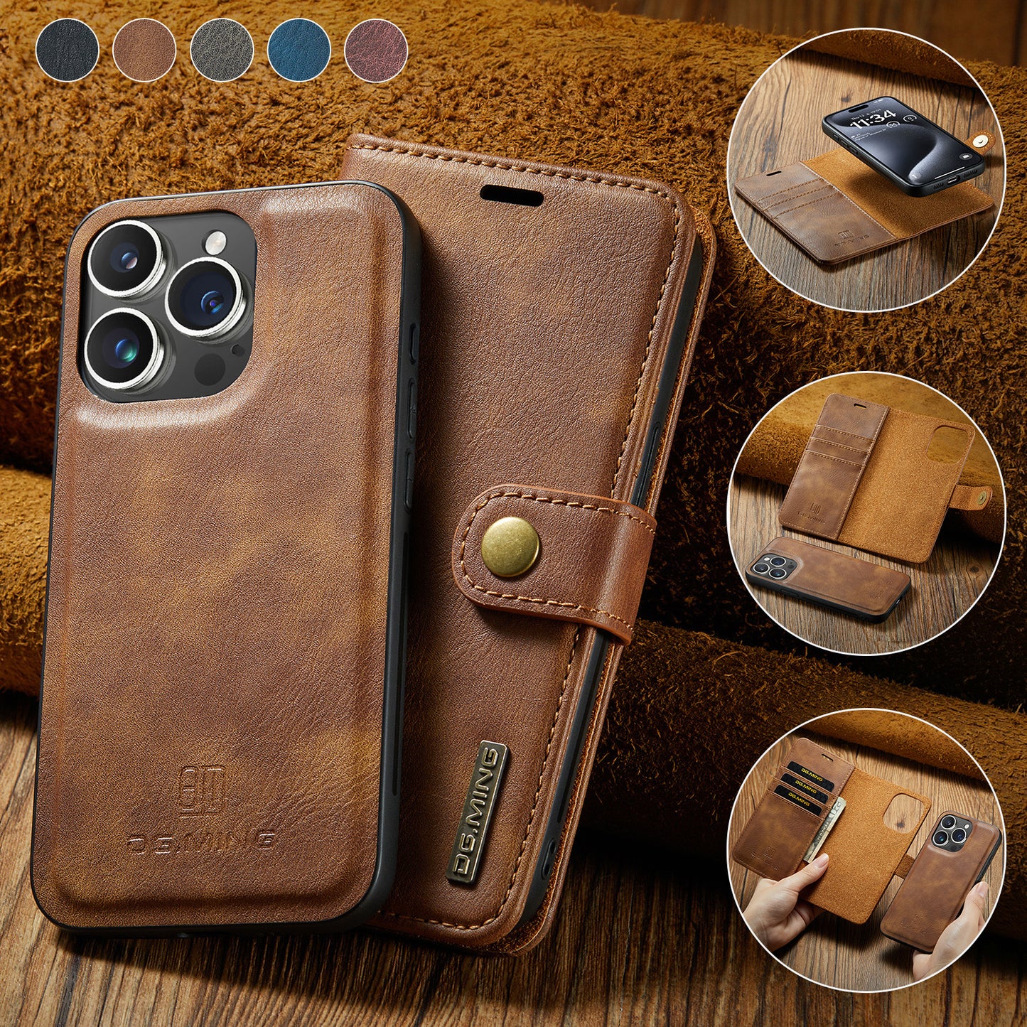 Wallet Detachable 2 In 1 Buckle iPhone 15 Pro Case Magnetic