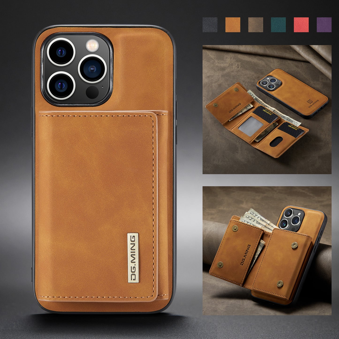 Retro Detachable Fold Wallet iPhone 15 Pro Case Magnetic Clip