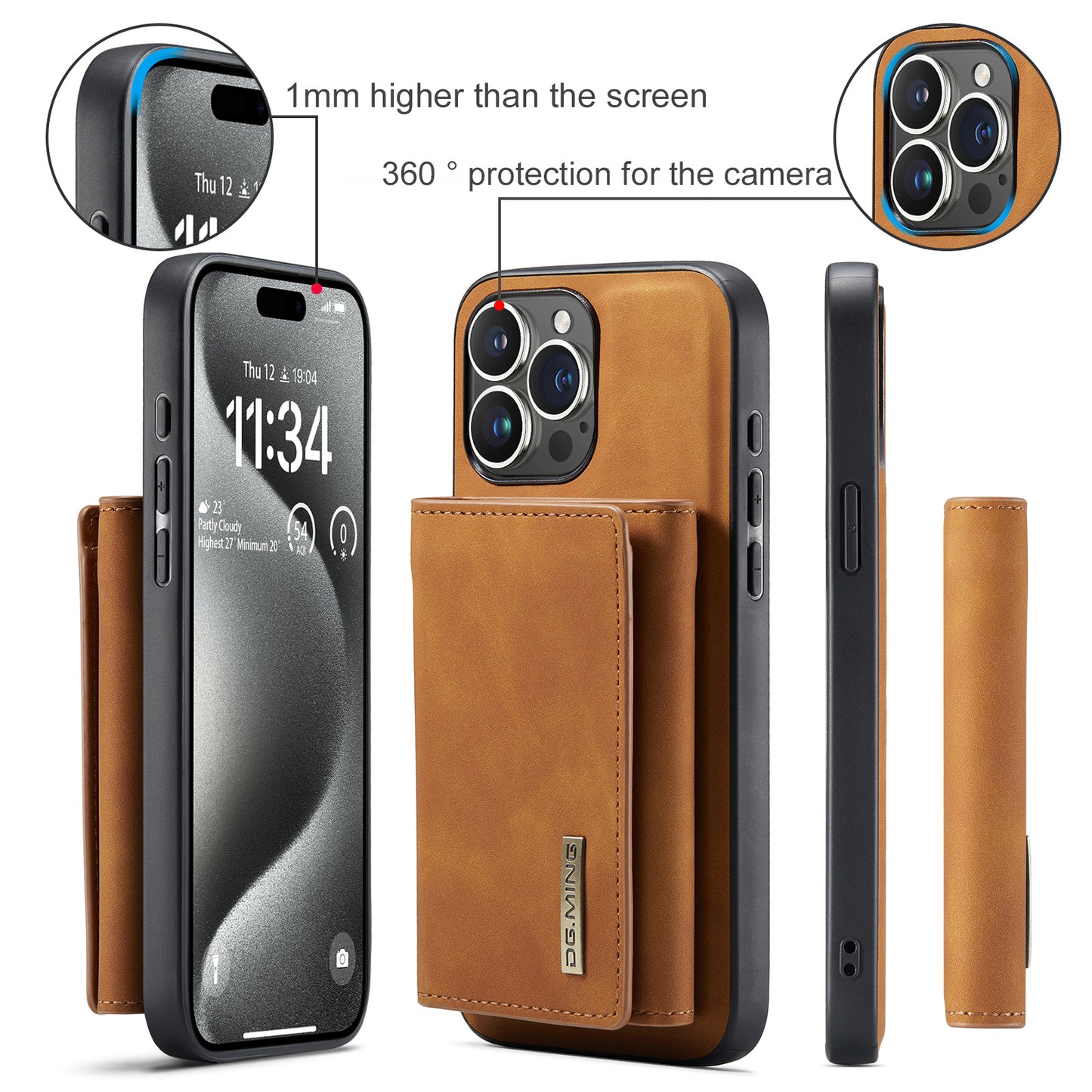 Retro Detachable Fold Wallet iPhone 15 Pro Case Magnetic Clip