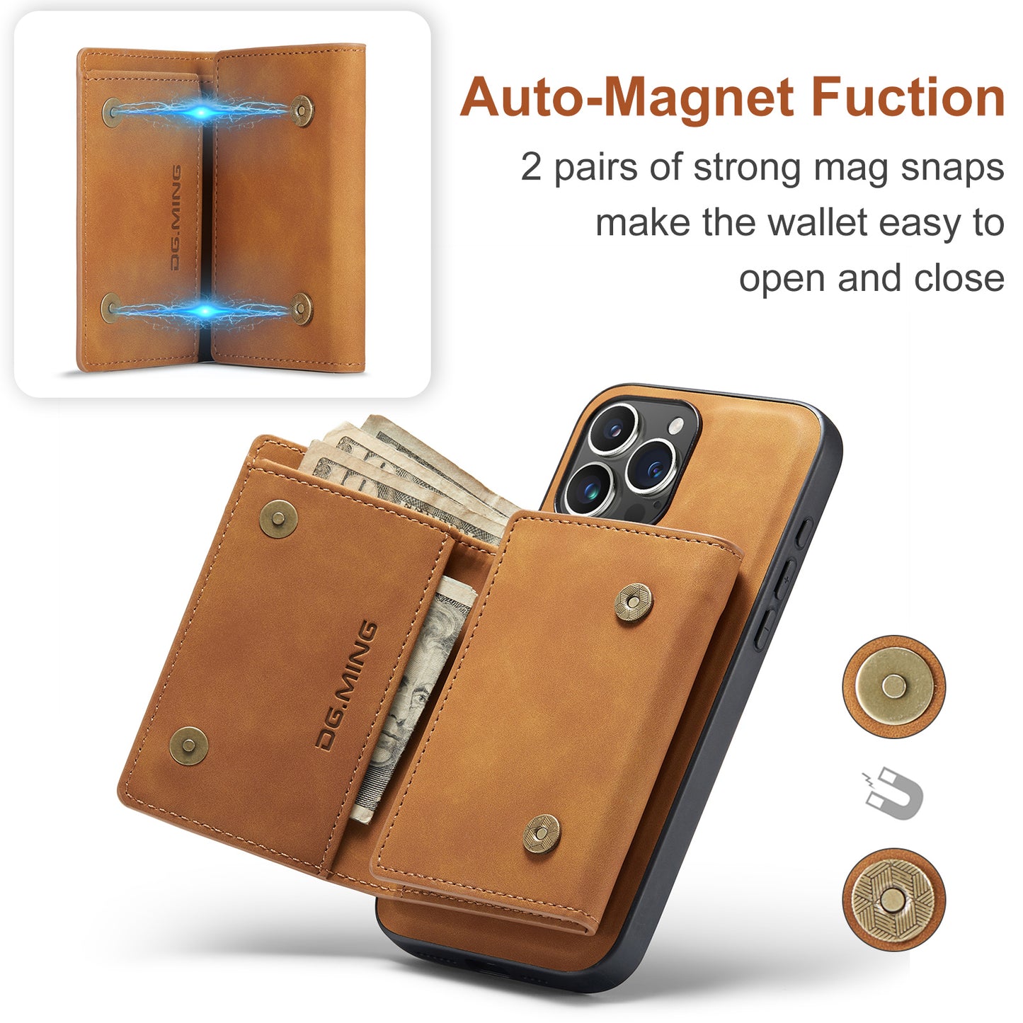 Retro Detachable Fold Wallet iPhone 15 Pro Case Magnetic Clip