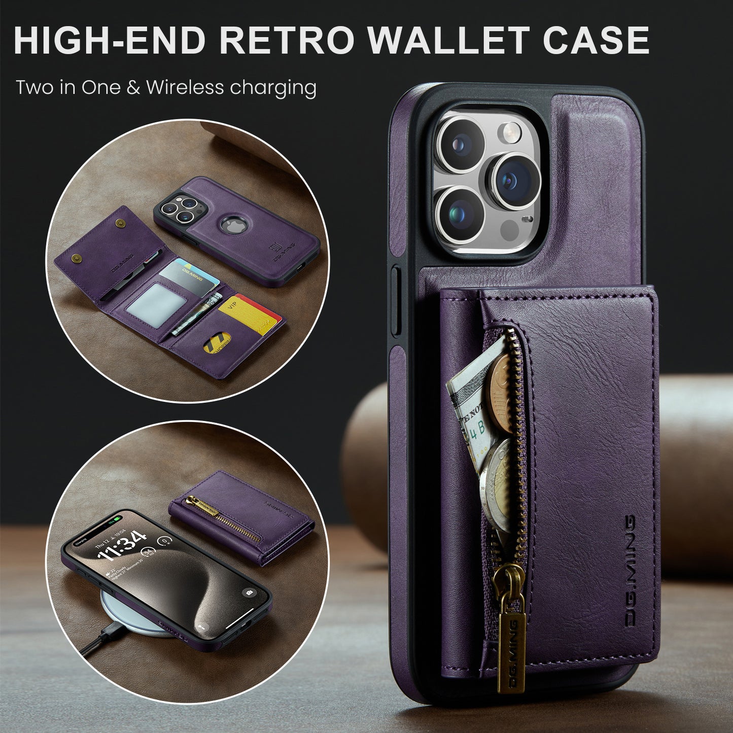 Wallet Detachable Tri-fold iPhone 15 Pro Max Case Muilti Card Slots