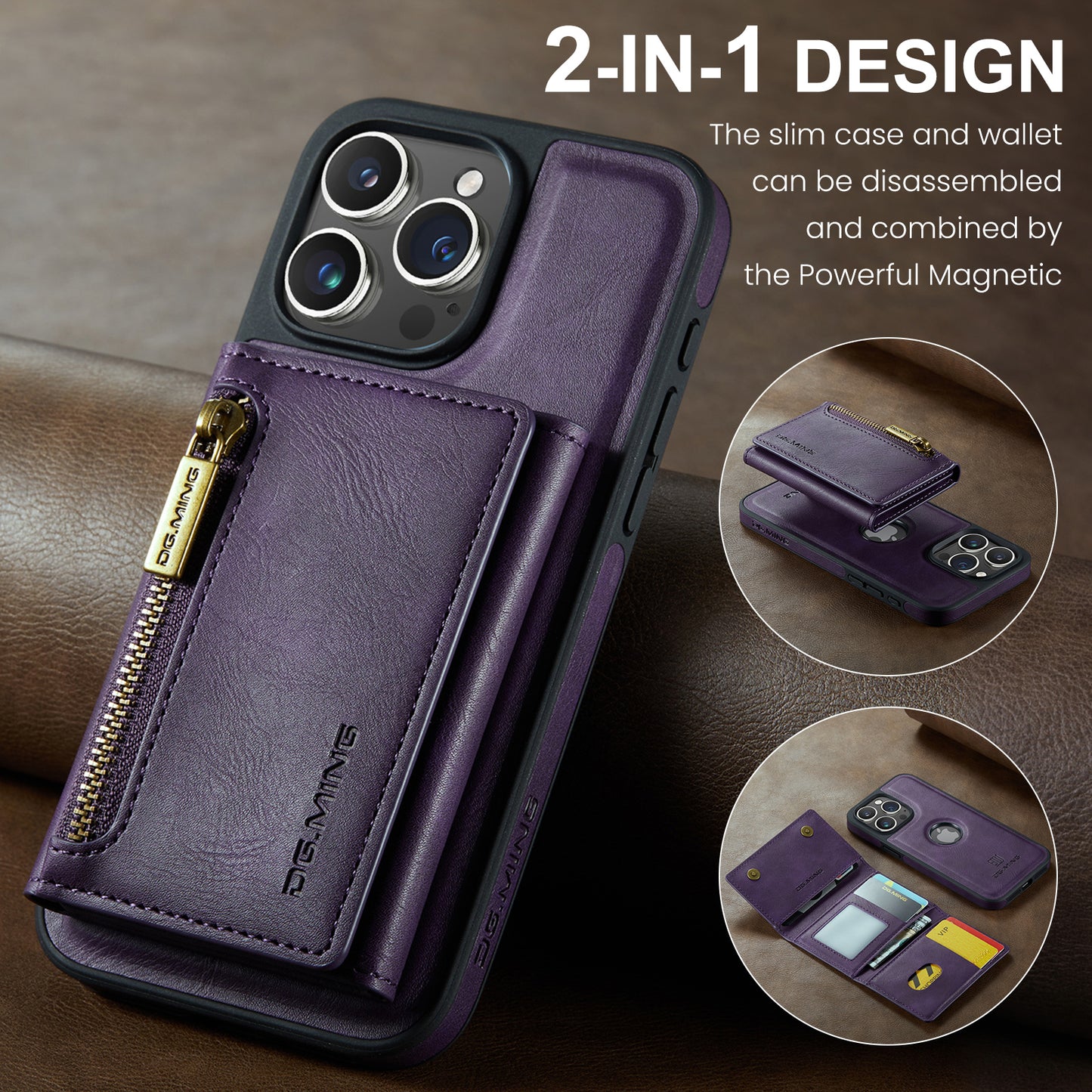 Wallet Detachable Tri-fold iPhone 15 Pro Case Muilti Card Slots