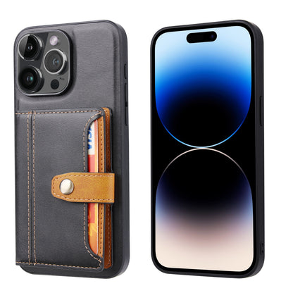 Buckle Retro Leather iPhone 16 Pro Case Stand Multi-card Slots