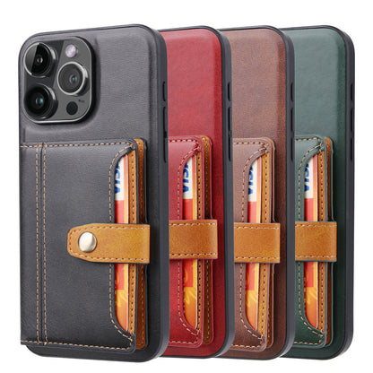 Buckle Retro Leather iPhone 16 Pro Case Stand Multi-card Slots