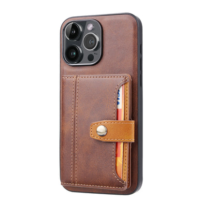 Buckle Retro Leather iPhone 16 Pro Case Stand Multi-card Slots