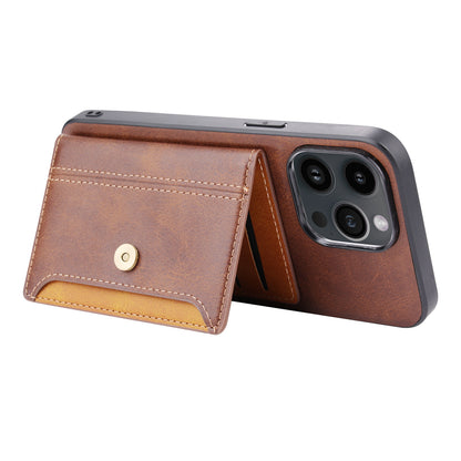 Buckle Retro Leather iPhone 16 Pro Case Stand Multi-card Slots