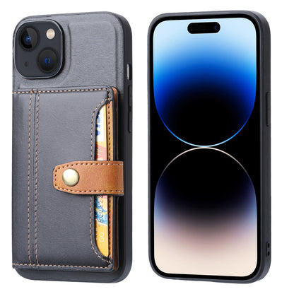 Buckle Retro Leather iPhone 16 Case Stand Multi-card Slots