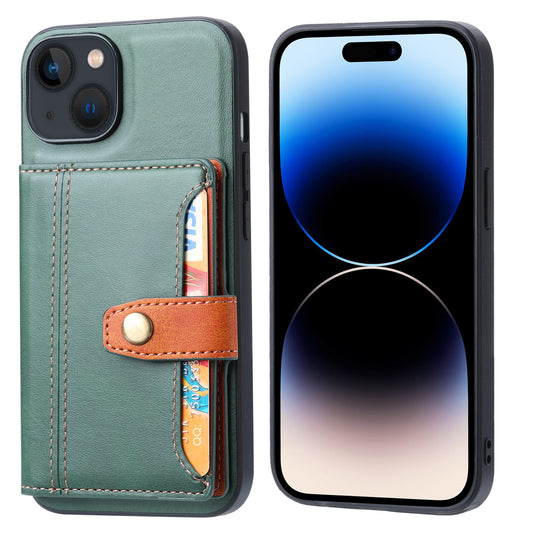 Buckle Retro Leather iPhone 15 Case Stand Multi-card Slots