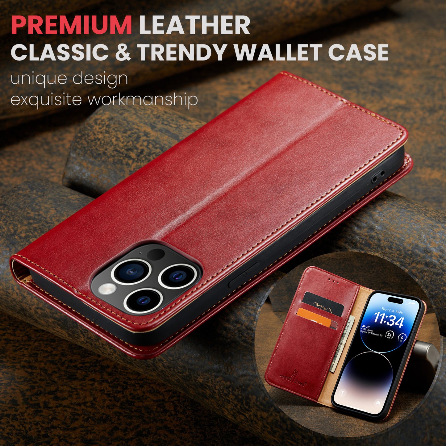 PU Leather iPhone 16 Case Wallet Stand Texture Deluxe