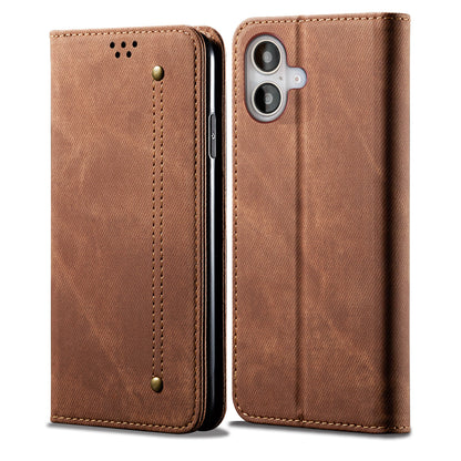 Retro Demin Wallet Leather iPhone 16 Case Frosted TPU Shell