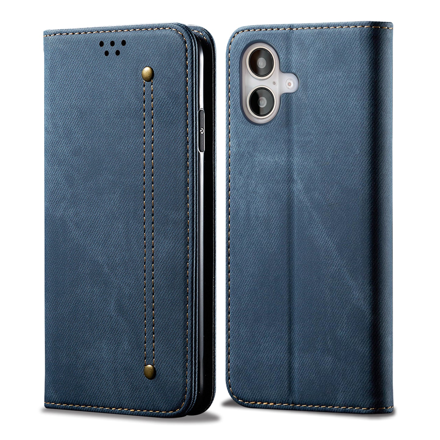 Retro Demin Wallet Leather iPhone 16 Case Frosted TPU Shell