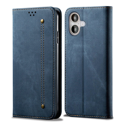 Retro Demin Wallet Leather iPhone 16 Case Frosted TPU Shell