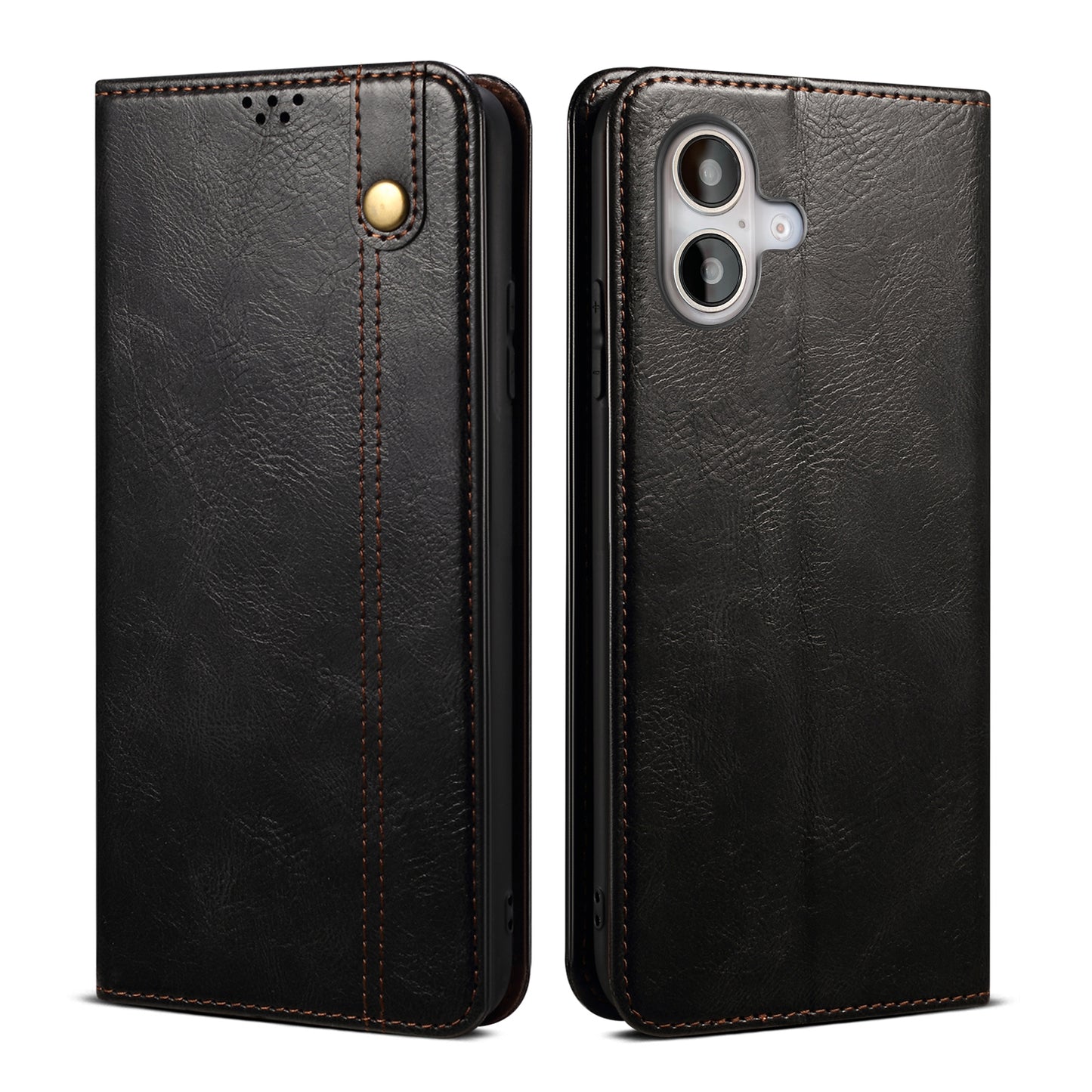 Oil Wax Leather Wallet Stand iPhone 16 Pro Case Magnetic Slim