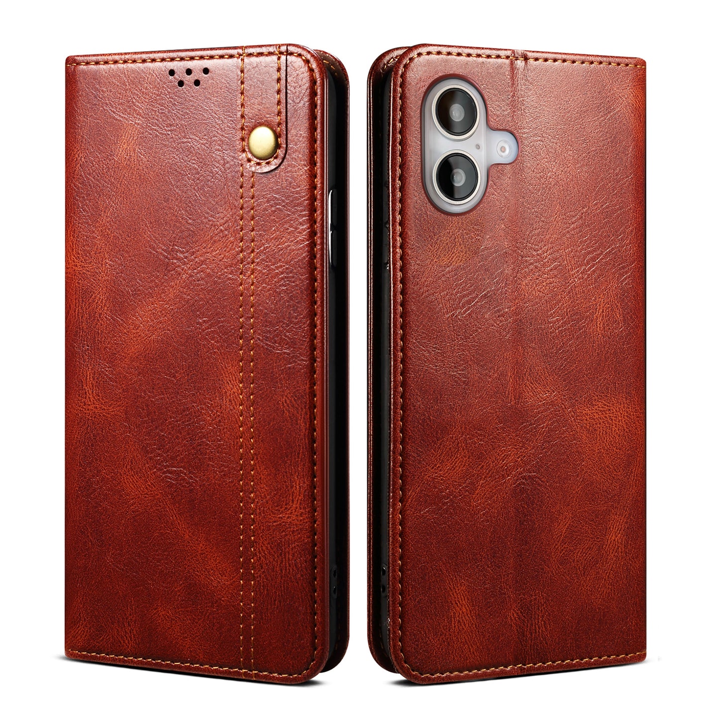 Oil Wax Leather Wallet Stand iPhone 16 Pro Case Magnetic Slim