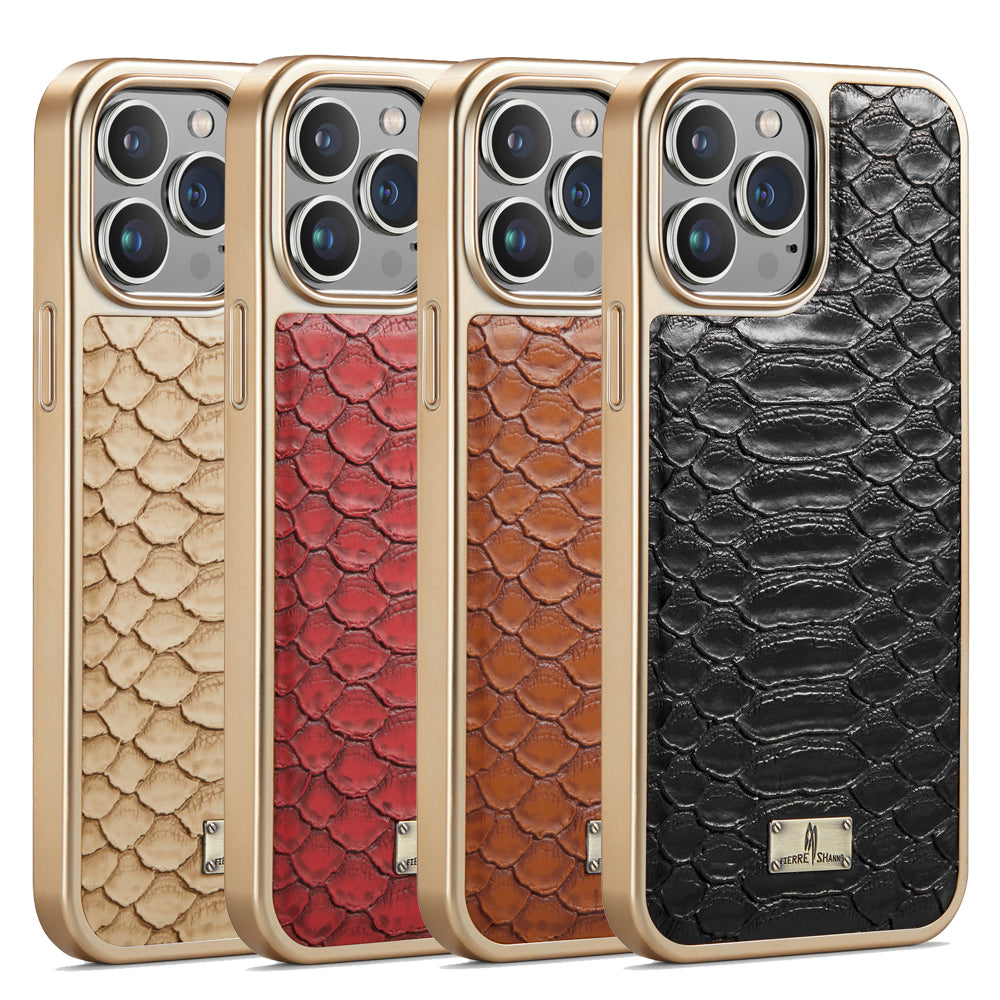 TPU Plated Boa Constrictor Leather iPhone 15 Pro Case Back