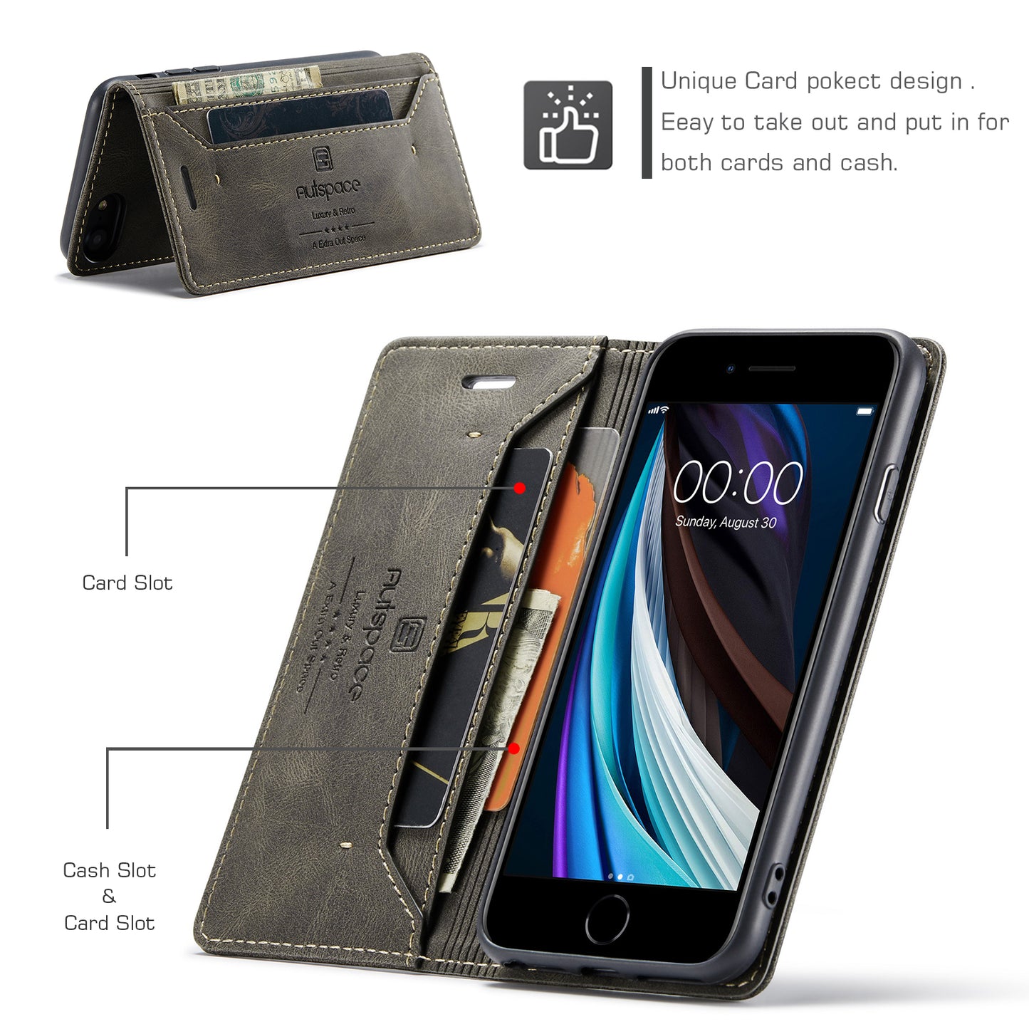 Luxury Retro Leather iPhone 8 Case Magnetic Buckle RFID