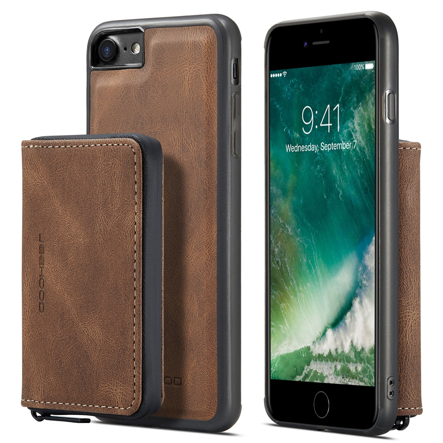 Magnetic Removable Zipper Wallet iPhone SE 2020 Case Leather Back