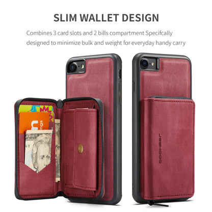 Magnetic Removable Zipper Wallet iPhone SE 2020 Case Leather Back