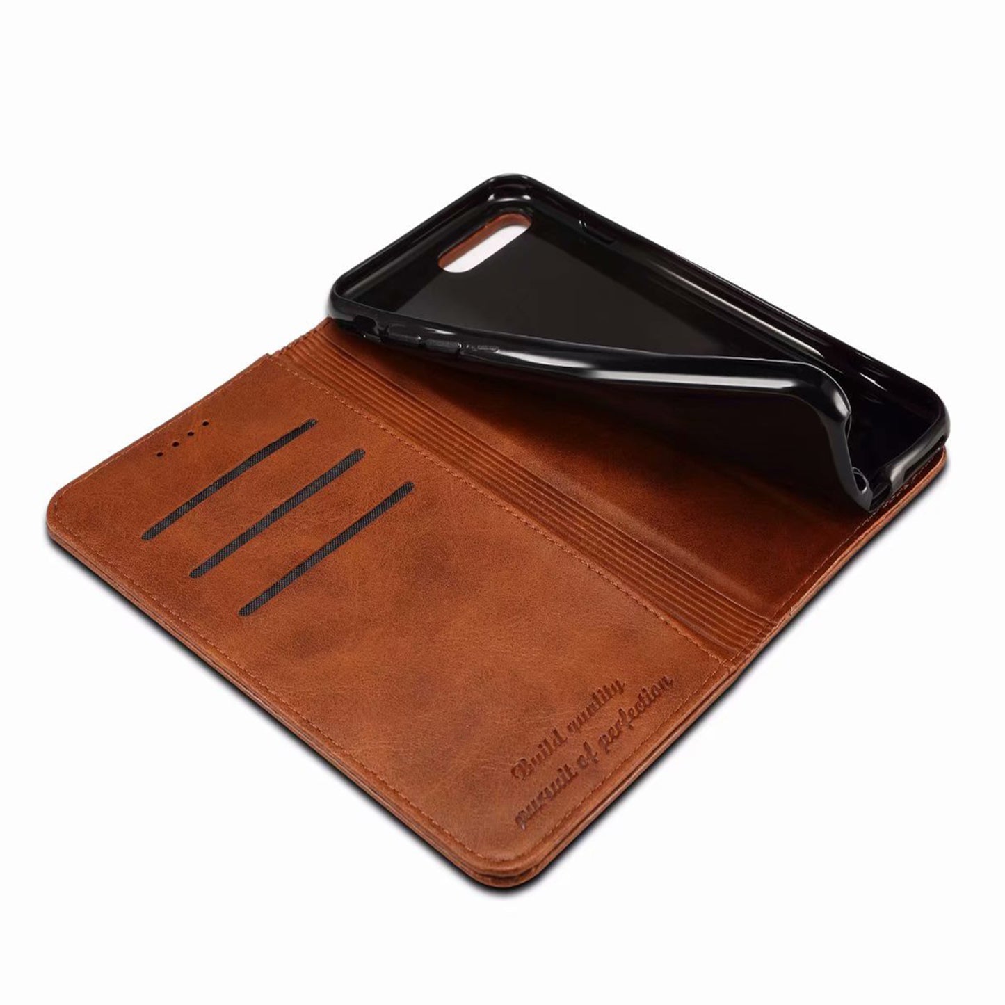 Calfskin Simple Wallet iPhone 8 Case RFID Magnetic