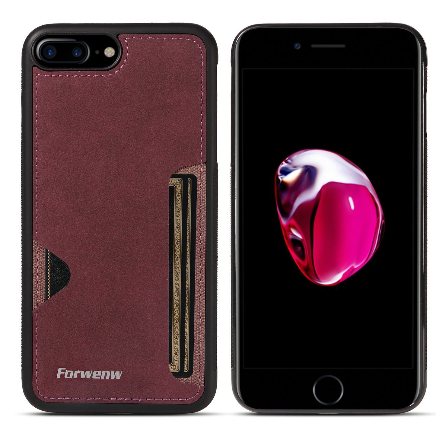 Insert Card Slot Leather Skin iPhone 7 Plus Case Back