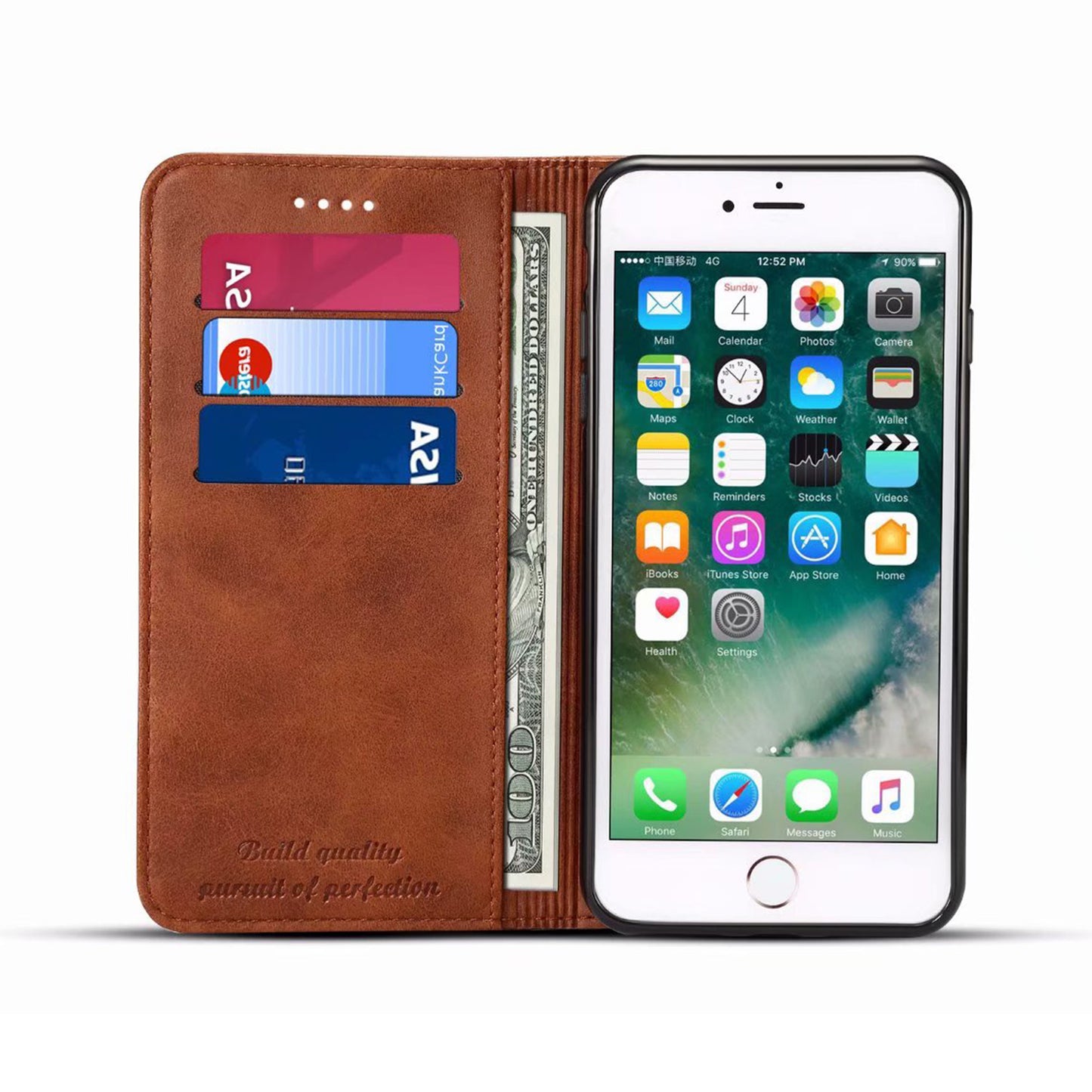 Calfskin Simple Wallet iPhone 8 Plus Case RFID Magnetic