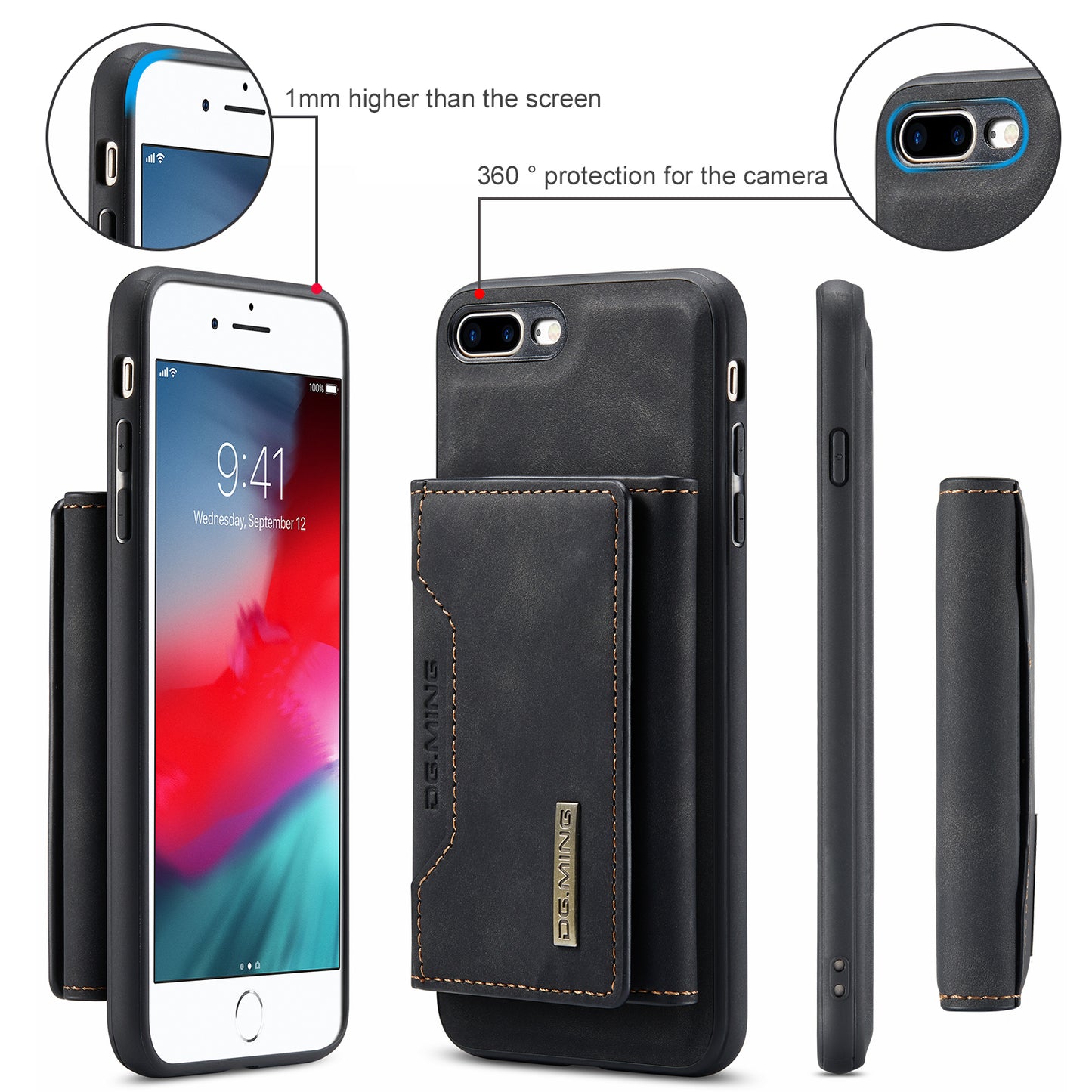 Retro Detachable Fold Card Holder iPhone 7 Plus Case Magnetic Clip