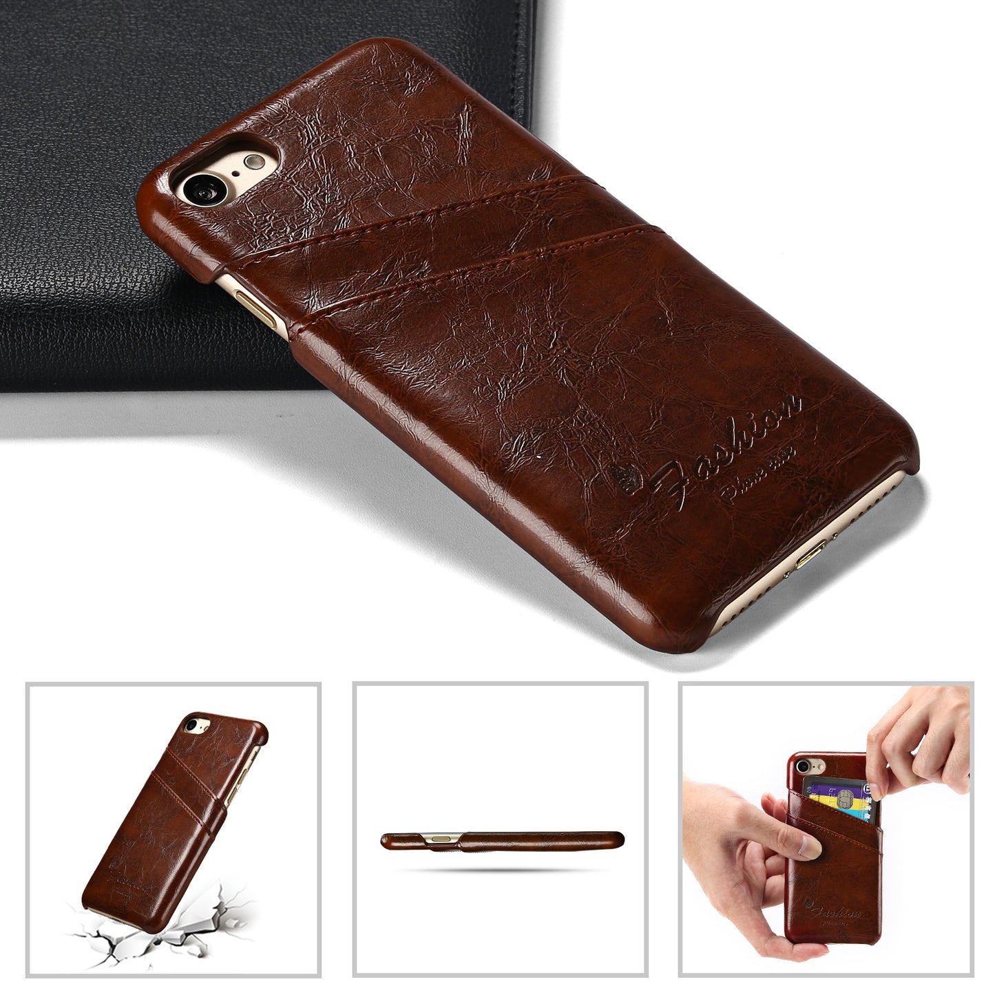 Oil Waxed Leather Card Holder iPhone SE 2022 Case Back