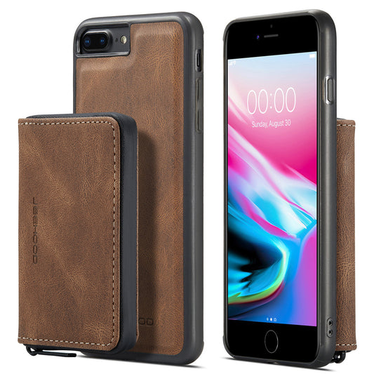 Magnetic Removable Zipper Wallet iPhone 7 Plus Case Leather Back