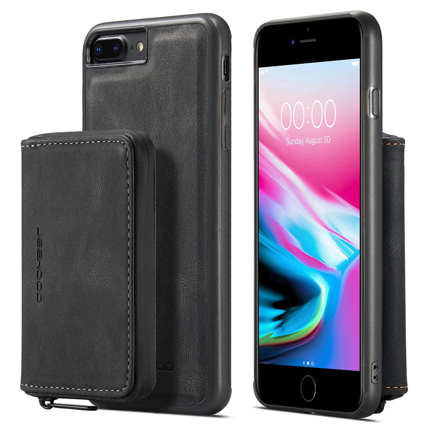 Magnetic Removable Zipper Wallet iPhone 8 Plus Case Leather Back