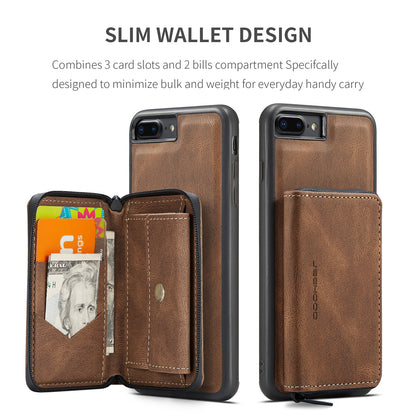 Magnetic Removable Zipper Wallet iPhone 8 Plus Case Leather Back