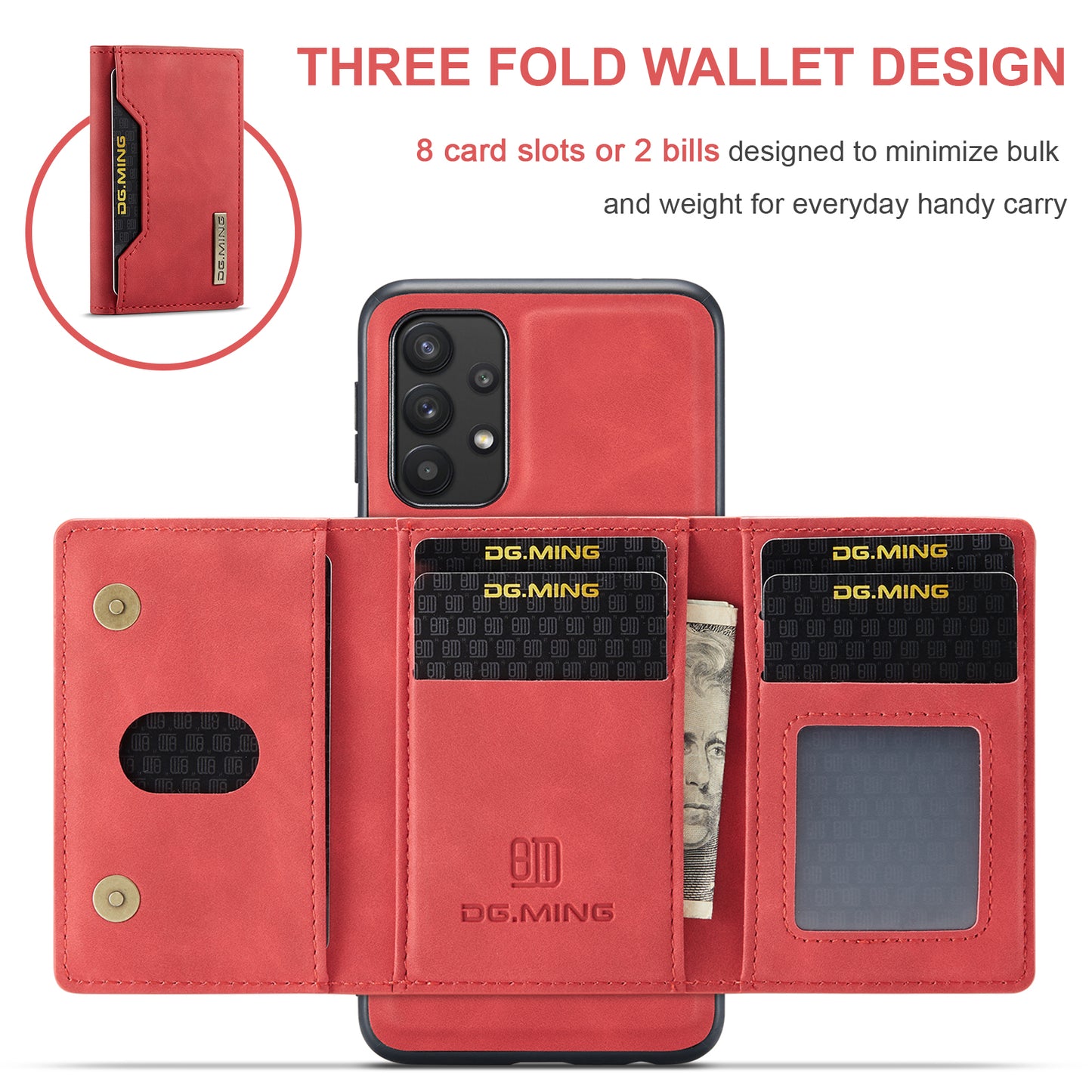 Retro Detachable Fold Card Holder Galaxy A32 Case Magnetic Clip