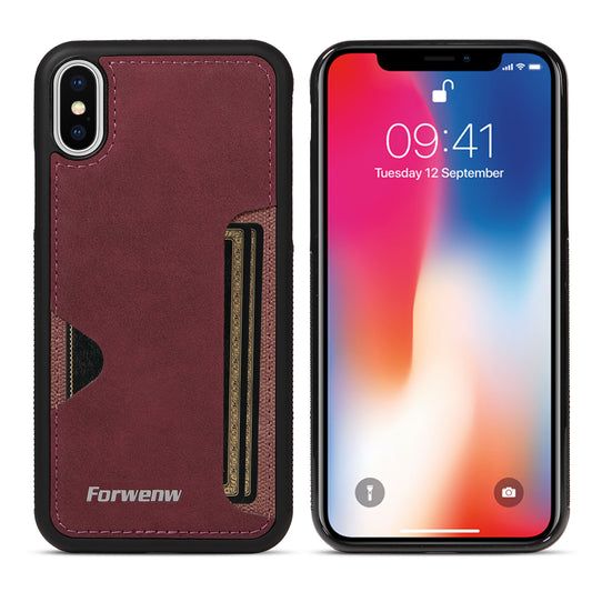 Insert Card Slot Leather Skin iPhone X Xs Case Back