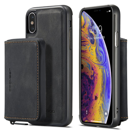 Magnetic Removable Zipper Wallet iPhone XR Case Leather Back