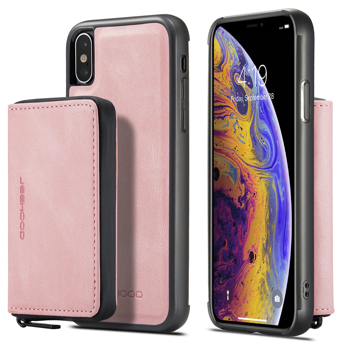 Magnetic Removable Zipper Wallet iPhone XR Case Leather Back