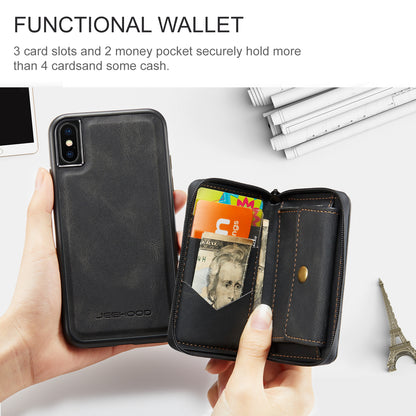 Magnetic Removable Zipper Wallet iPhone XR Case Leather Back