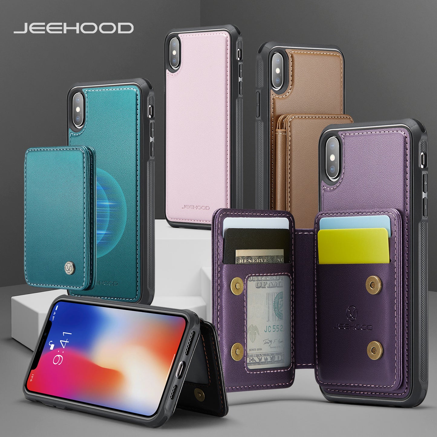 Magnetic Card Holder iPhone X Case Detachable RFID Blocking