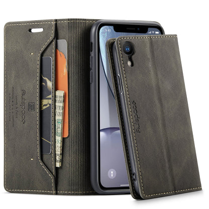 Luxury Retro Leather iPhone XR Case Magnetic Buckle RFID