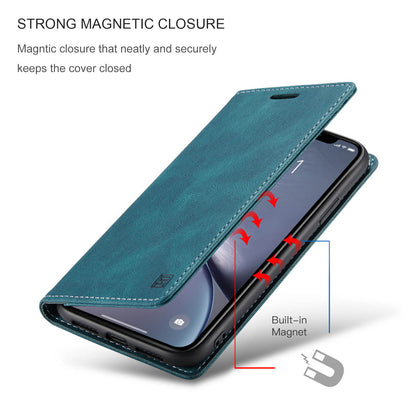 Luxury Retro Leather iPhone XR Case Magnetic Buckle RFID