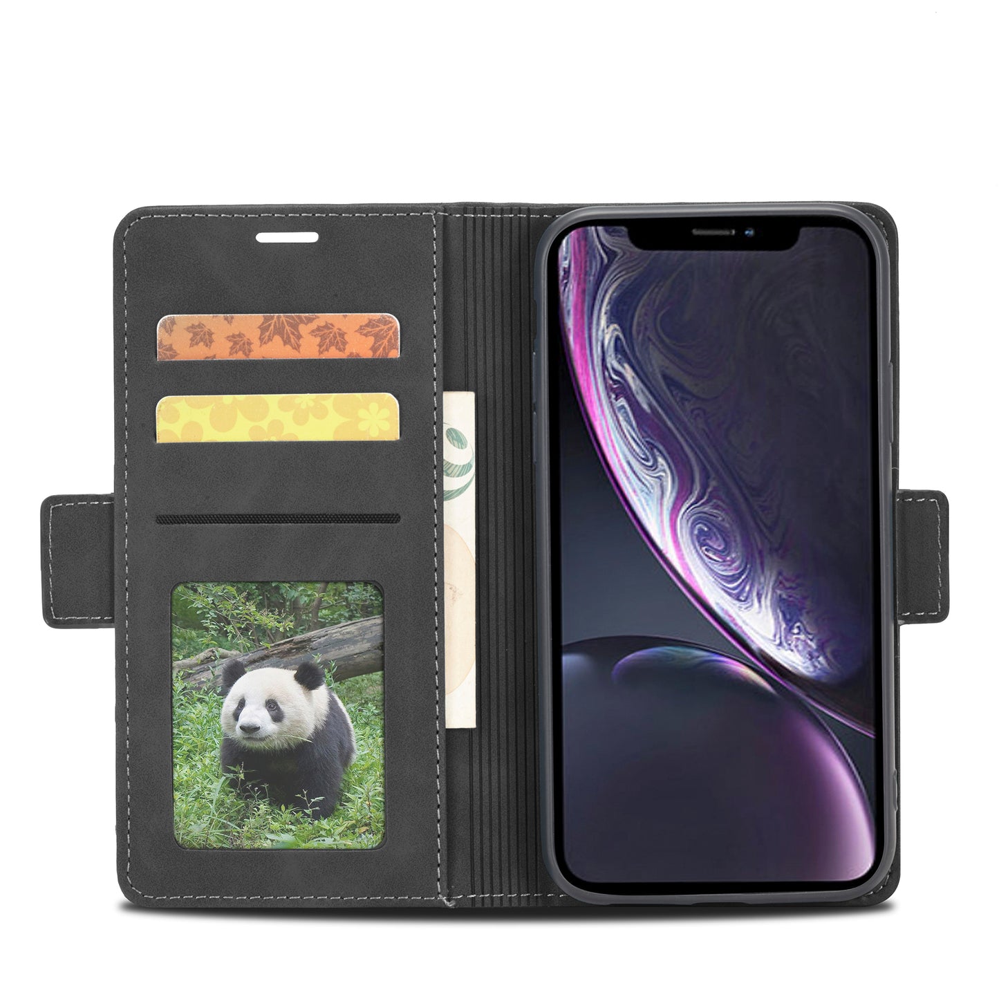 Silver Blocking Short Buckle iPhone Xr Case Leather Retro