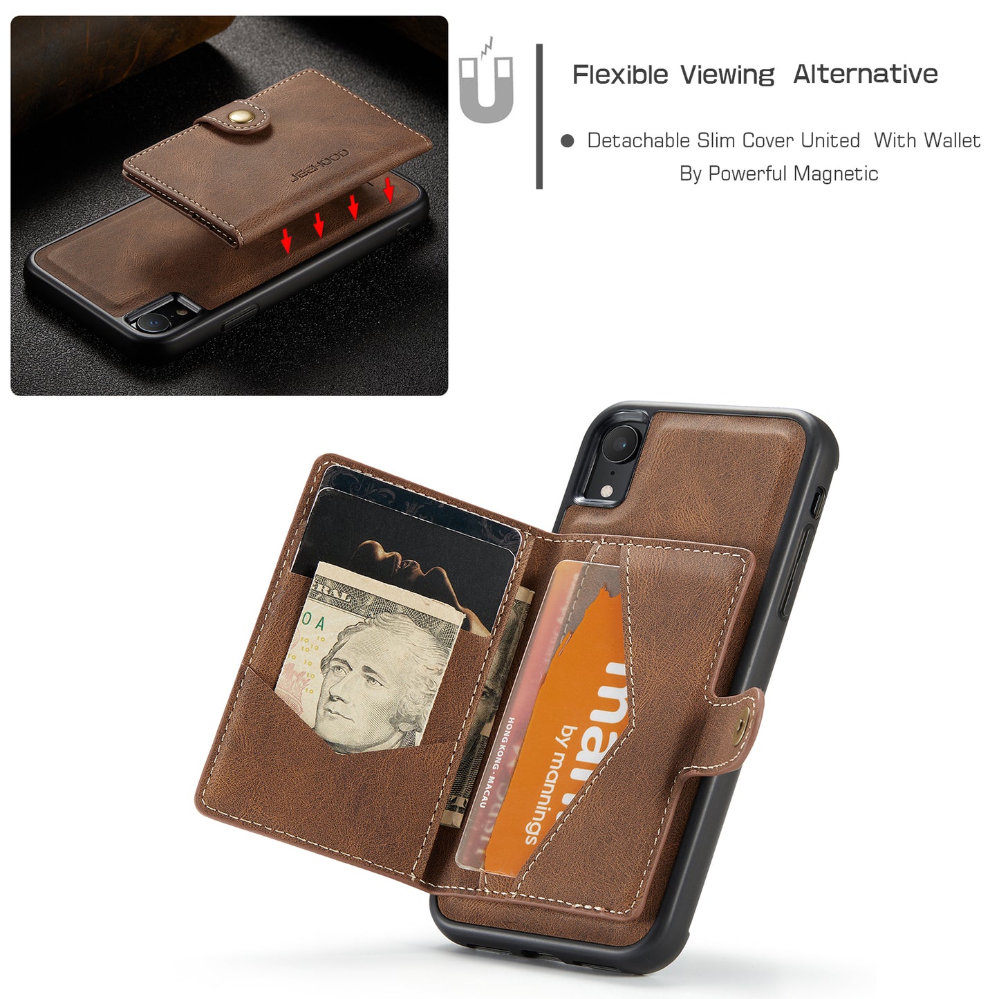 Magnetic Detachable Card Holder iPhone XR Case Leather Flip