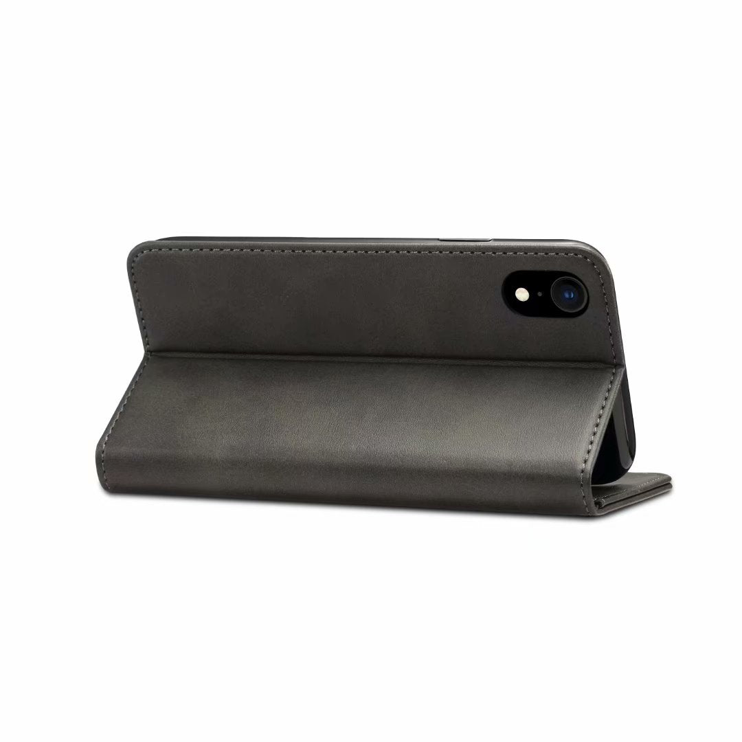 Calfskin Simple Wallet iPhone XR Case RFID Magnetic