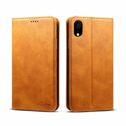 Calfskin Simple Wallet iPhone XR Case RFID Magnetic