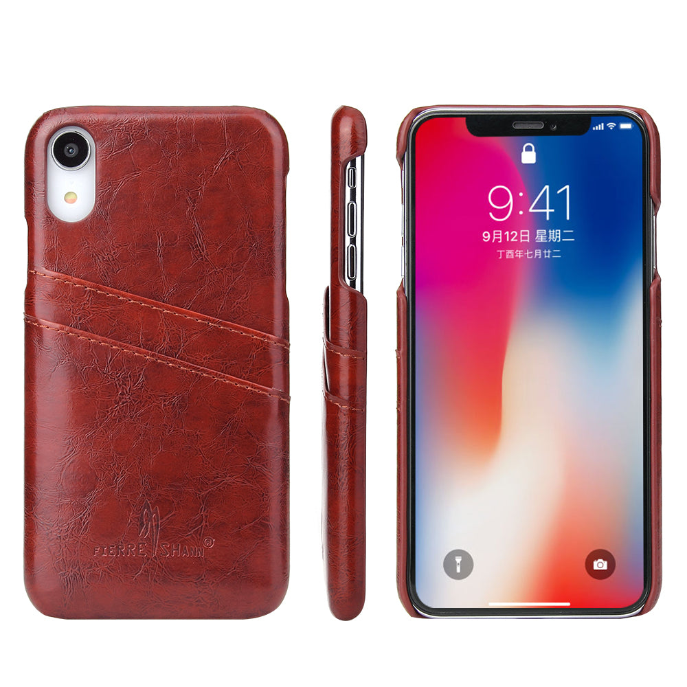 Oil Waxed Leather Card Holder iPhone XR Case Back