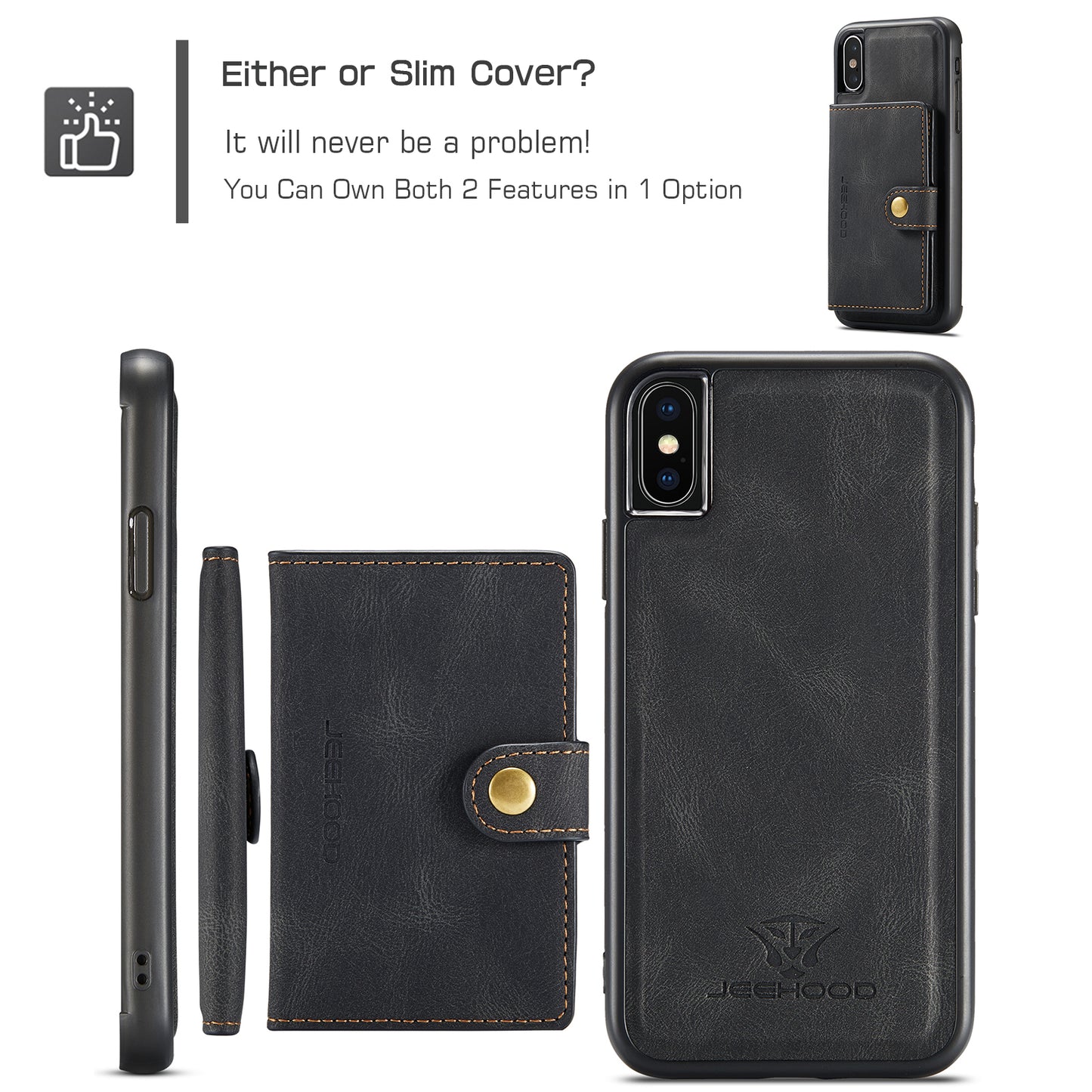 Magnetic Detachable Card Holder iPhone X Case Leather Flip