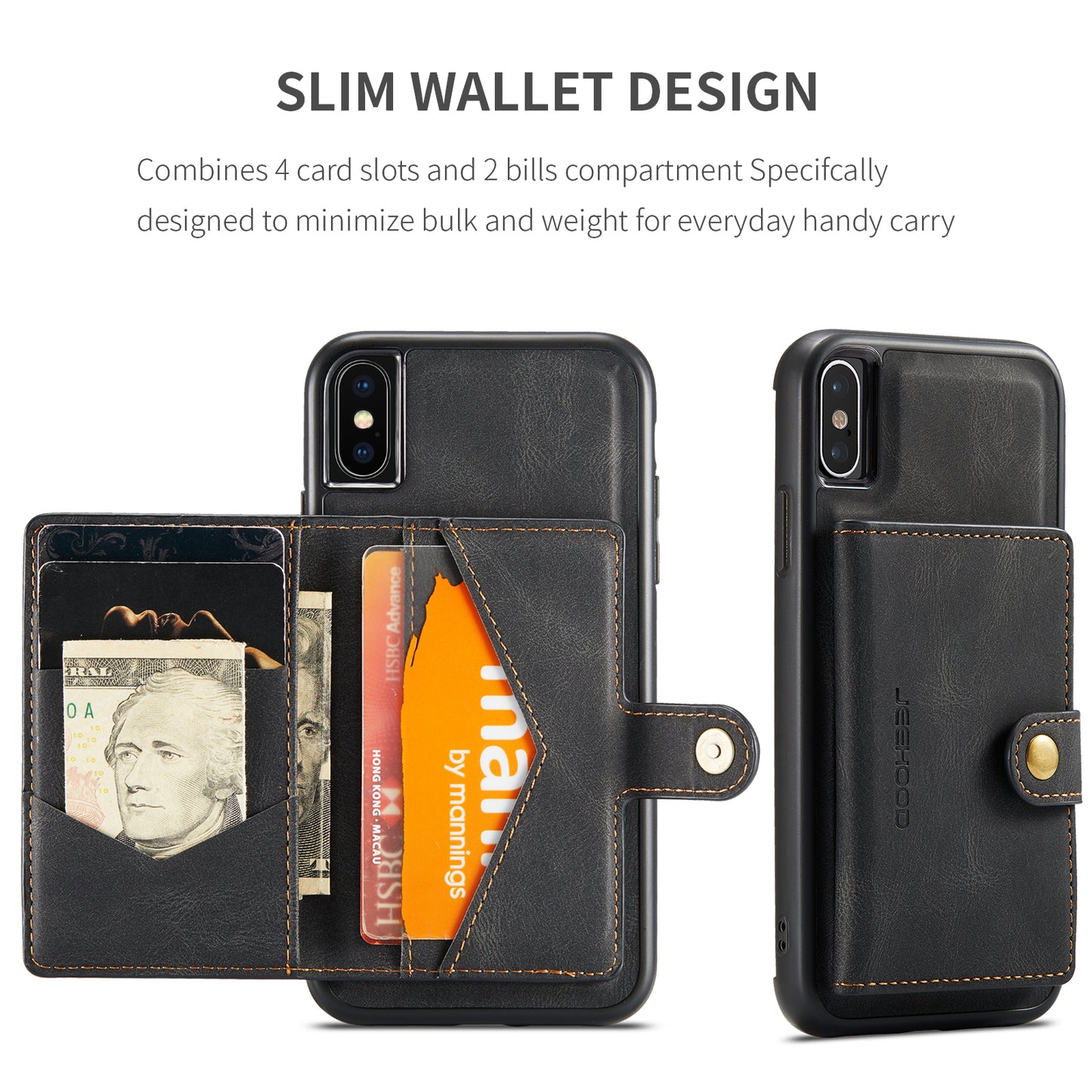 Magnetic Detachable Card Holder iPhone X Case Leather Flip