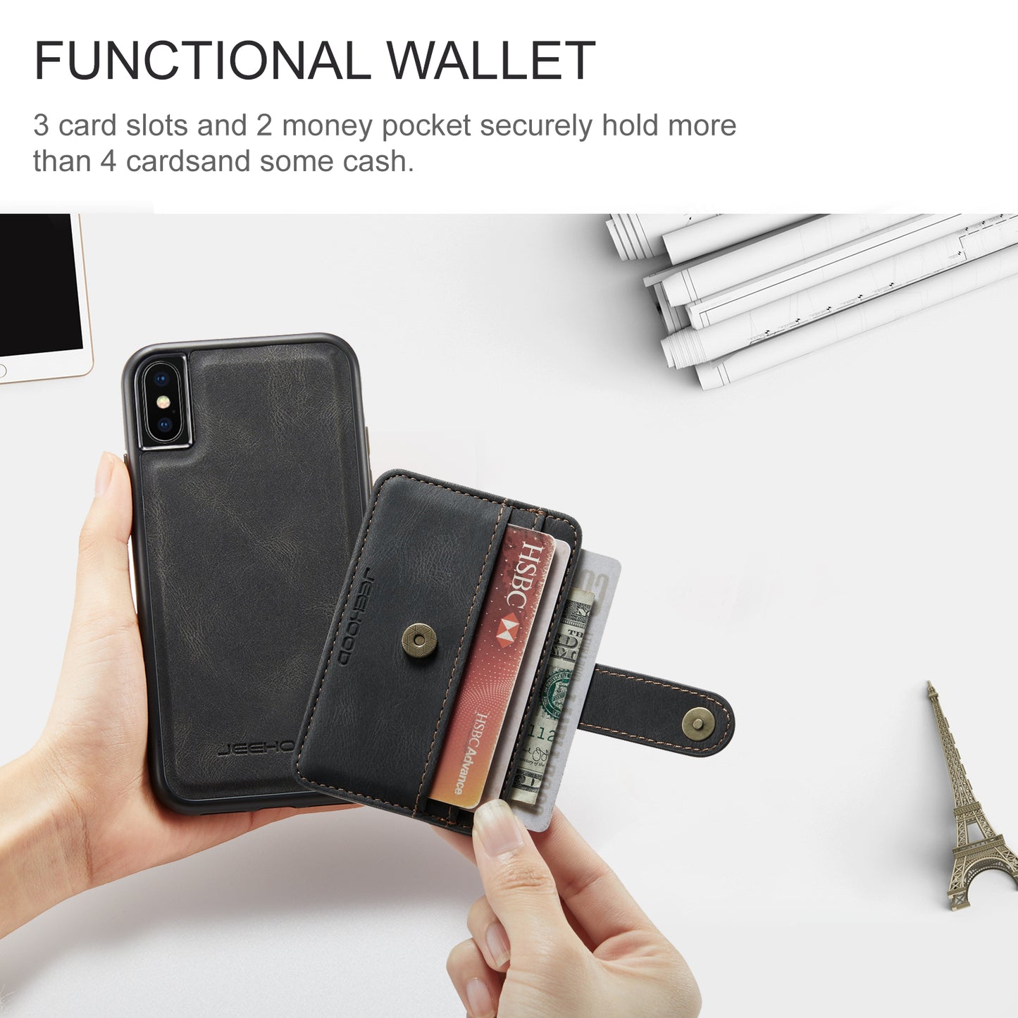 Powerful Magnetic Card Holder iPhone X Case Detachable