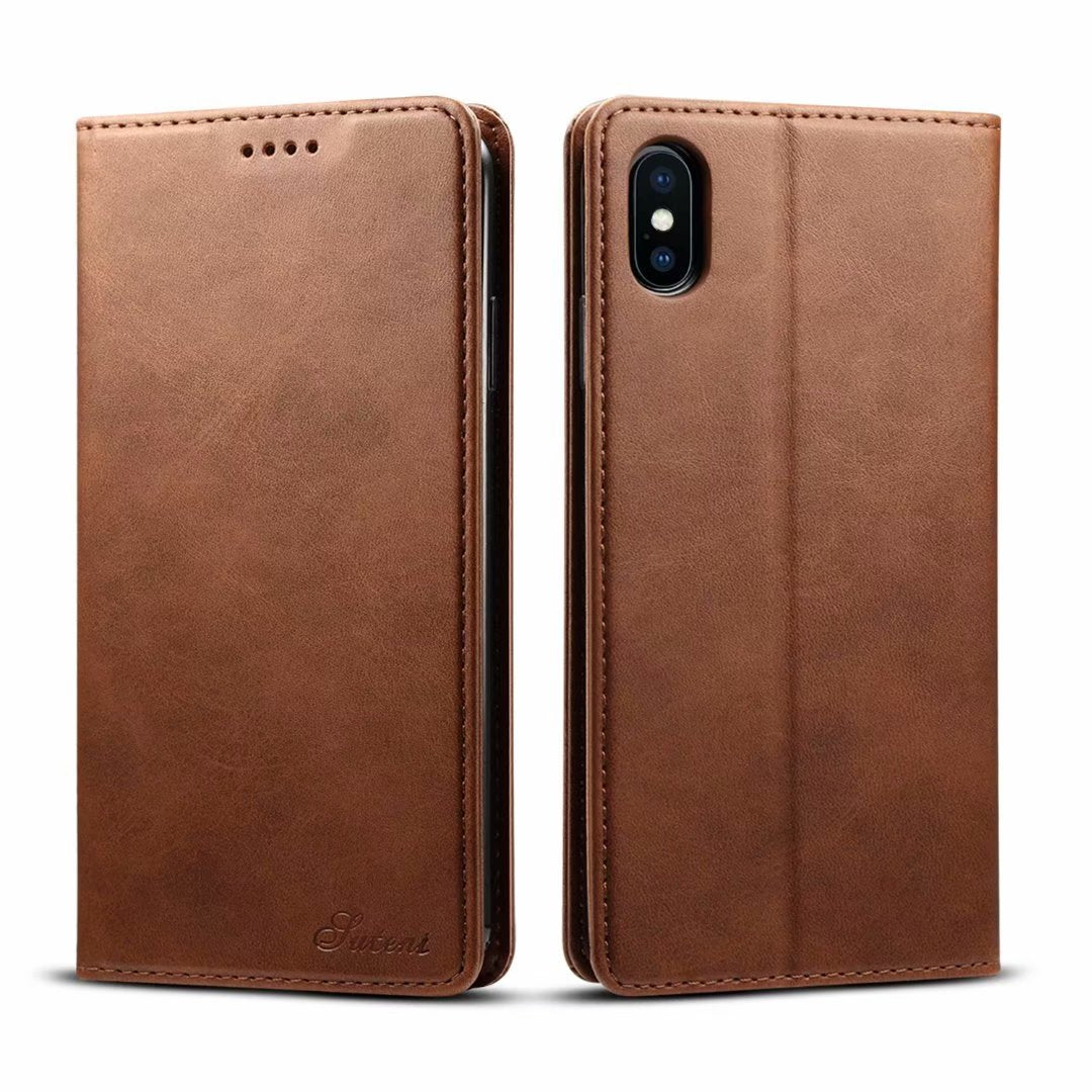 Calfskin Simple Wallet iPhone Xs Max Case RFID Magnetic