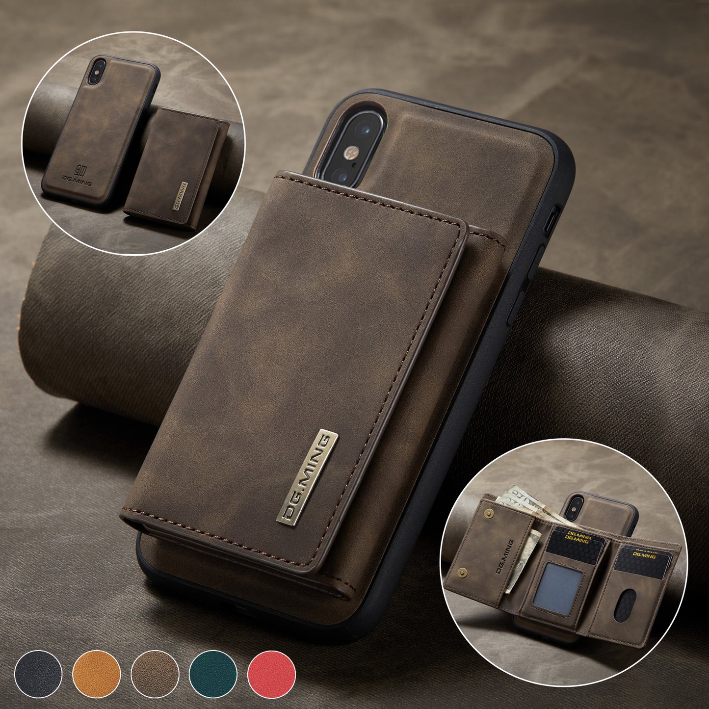 Retro Detachable Fold Wallet iPhone Xs Max Case Magnetic Clip